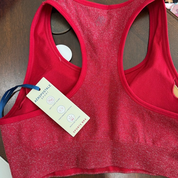 Aeropostale Shimmering Red Sports Bra Racer Back Removable Pads Metallic Threads - Picture 5 of 7